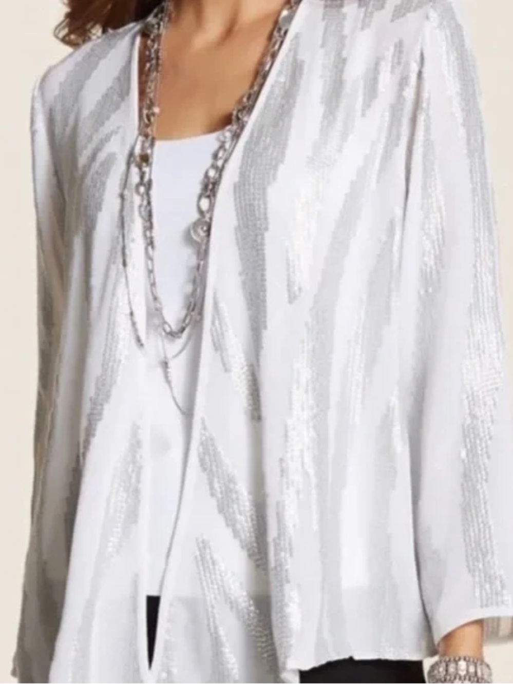 Chico’s Silver and White Women's Open Front blazer / cardigan